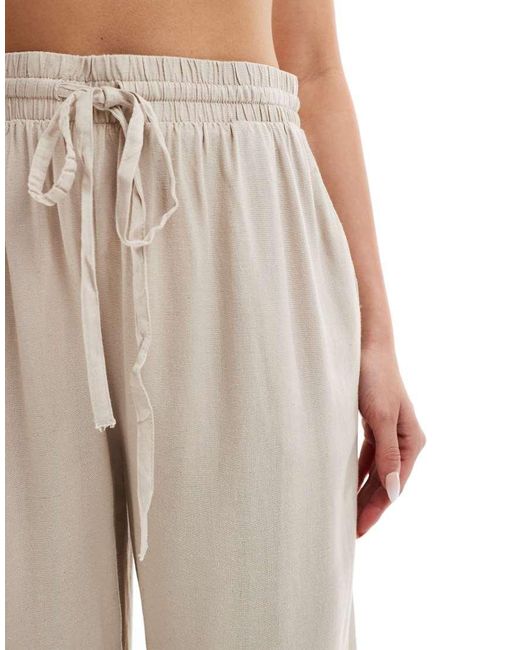 Vila Natural Linen Touch Tie Waist Wide Leg Trouser