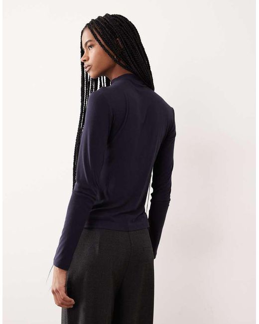 Mango Blue High Neck Long Sleeve T-Shirt