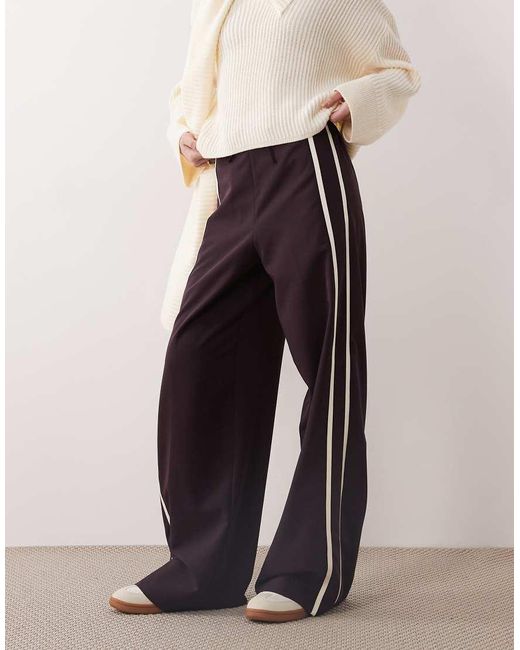 Mango White Tie Waist Straight Trouser With Side Stripe