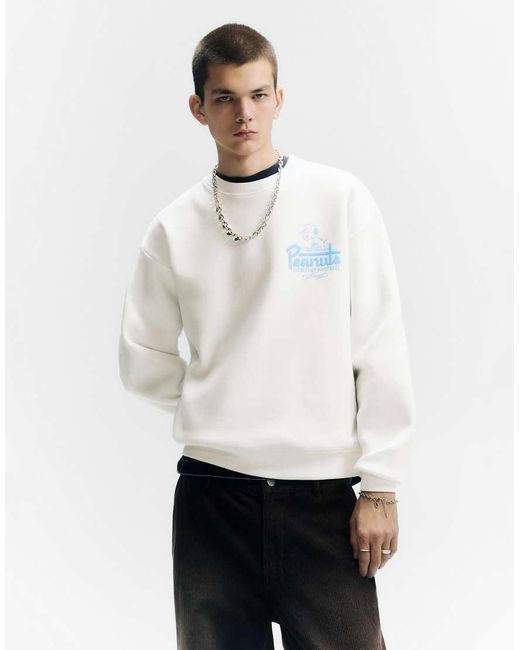Pull&Bear White Peanuts Sweatshirt for men