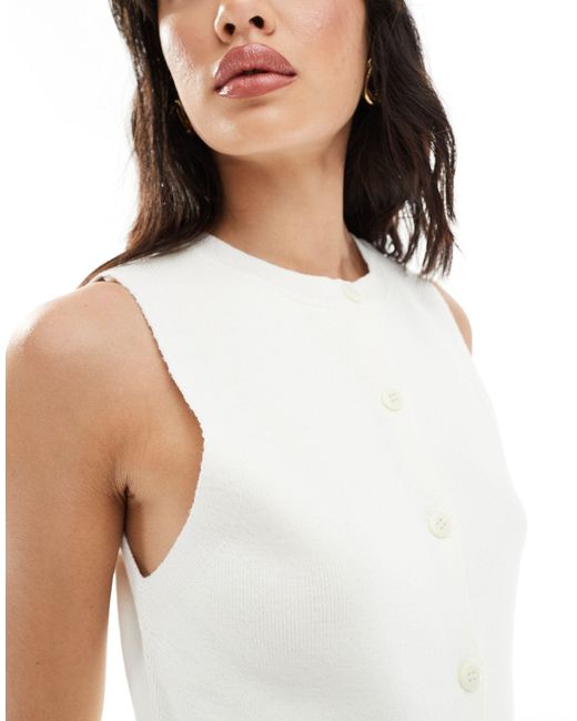 ASOS White Knitted Crew Neck Waistcoat With Front Split
