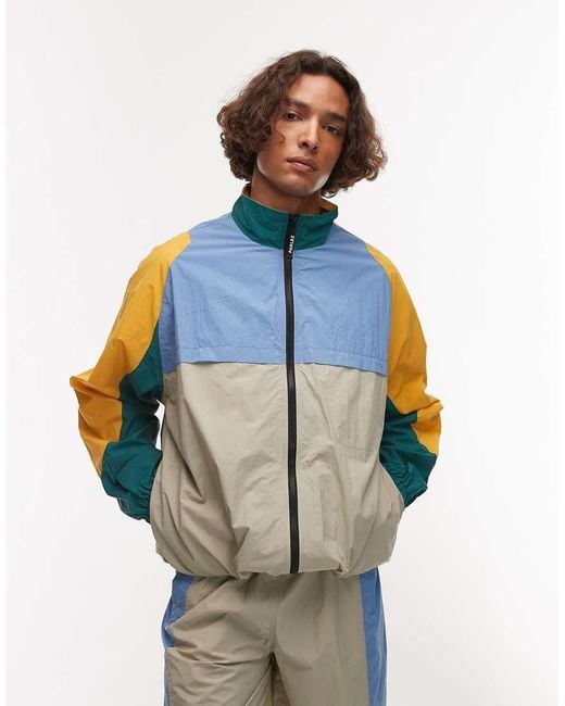 Parlez Blue Breeze Contrast Panel Detail Track Jacket for men