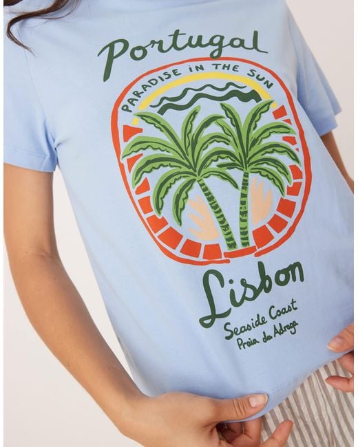 ASOS Blue Relaxed Baby Tee With Portugal Palm Tree Graphic