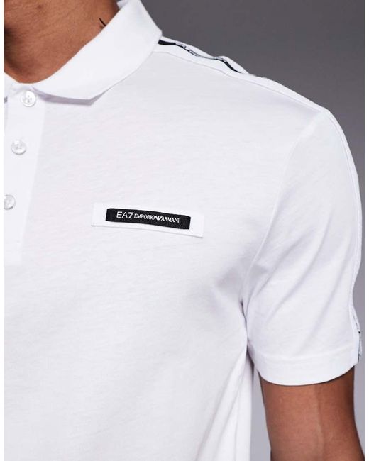 EA7 White Armani Polo Shirt With Contrast Logo Taping for men