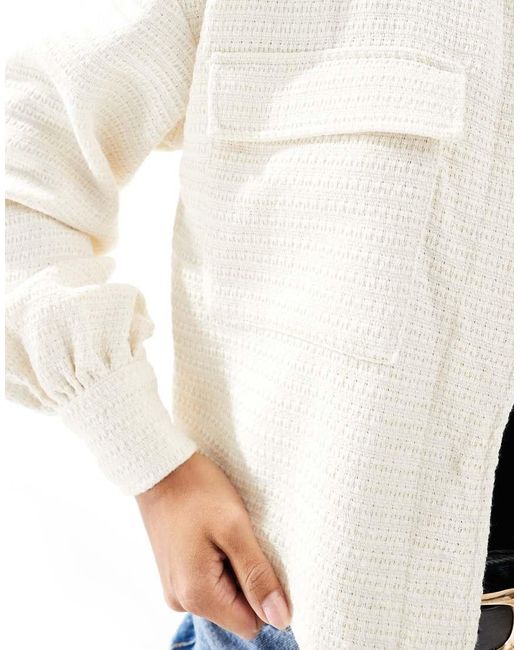 Vila White Tailored Boucle Cropped Bomber Jacket