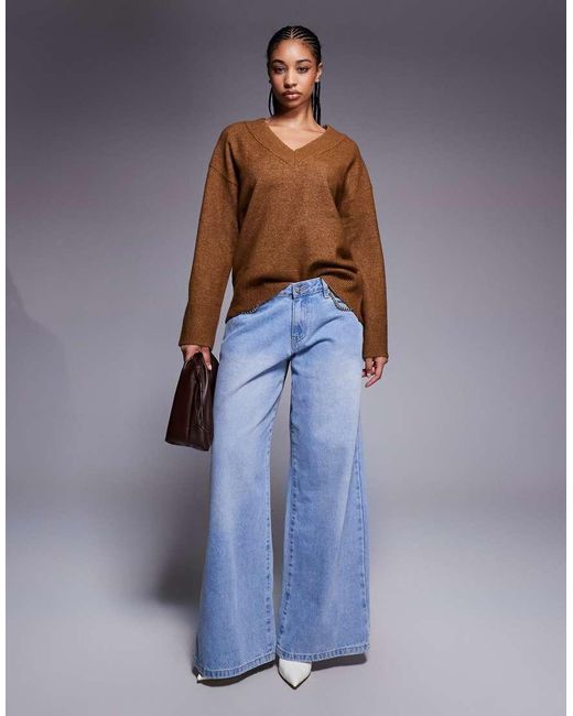 River Island Blue V Neck Knitted Jumper