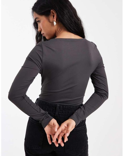 ASOS Black Sculpting Scoop Neck Long Sleeve Bodysuit