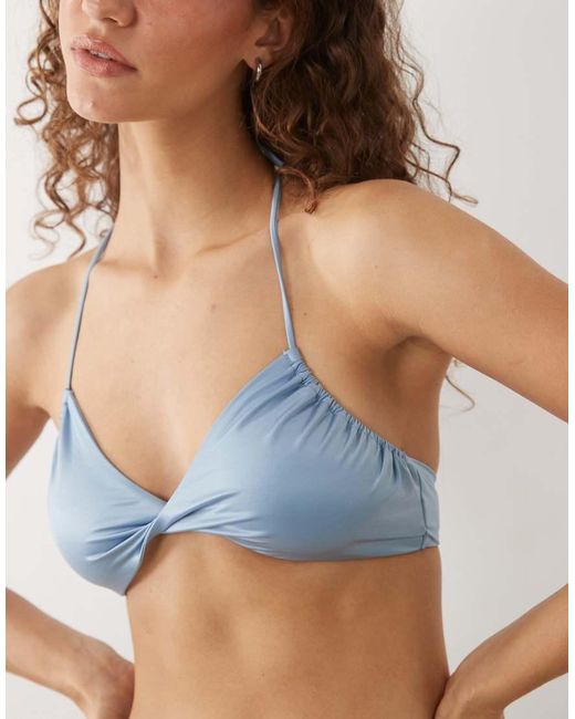 ARKET Blue Mix And Match Shiny Twisted Halterneck Bikini Top