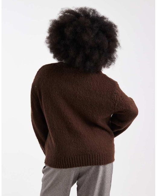 Renee Studio Brown Plus Exclusive Fluffy Knit Oversized Drop Shoulder Crew Neck Jumper