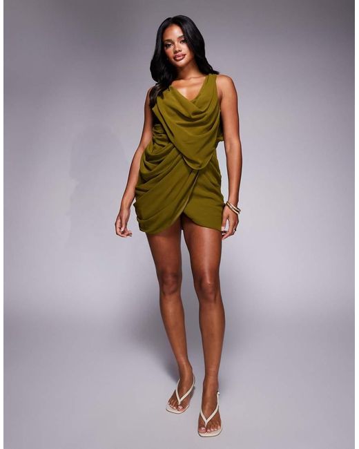 ASOS Green Extreme Drape Open Back Mini Dress