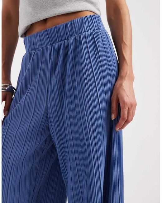 ONLY Blue Plisse Wide Leg Pants