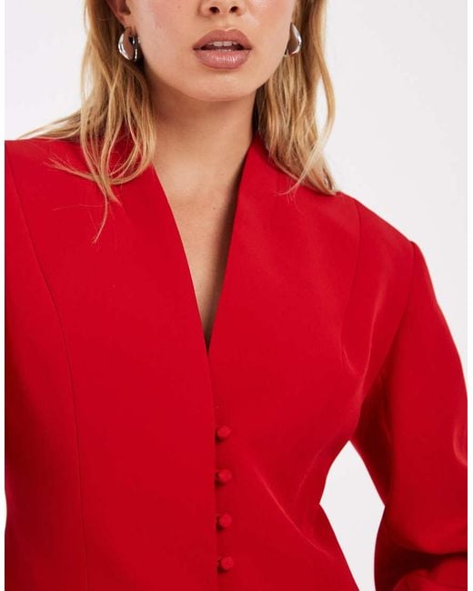 ASOS Red Tailo Collarless Multi Button Nipped Blazer