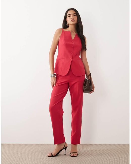Vila Red Tailo Square Neck Structu Waistcoat Co-ord