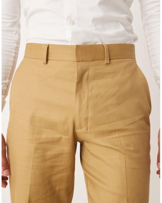 ASOS Natural Cotton Linen-blend Straight Leg Suit Pants for men
