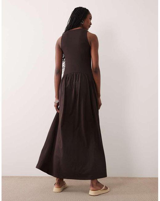 ASOS Blue Asos Design Tall Rib Mix Midi Dress With Drop Waist