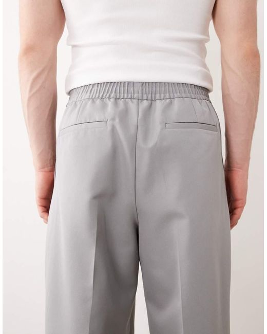 ASOS Gray Tailored Pull On Wide Leg Trousers for men