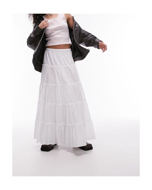 TOPSHOP White Tiered Western Full Maxi Skirt