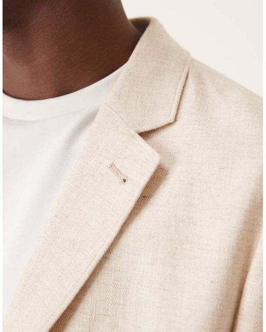 ASOS Natural Linen Cotton Blend Regular Suit Jacket for men