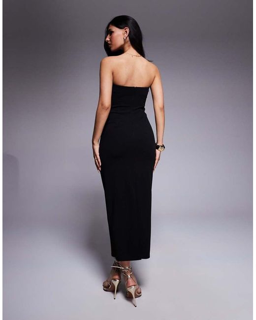 ASOS Blue Bandeau Midi Dress With Pleated Bust Cup Details