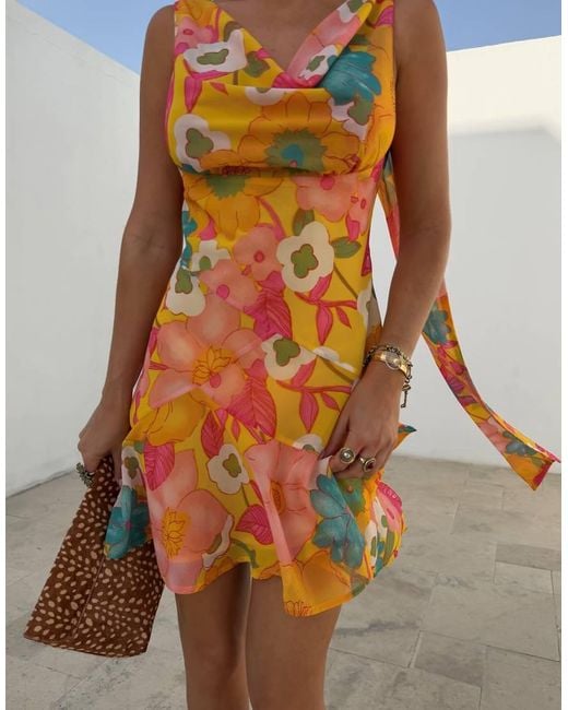 Never Fully Dressed Orange Sophie Chiffon Cowl Scarf Detail Mini Dress
