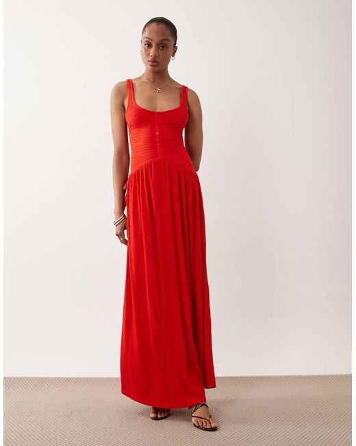 ASOS Red Asos Design Tall Crinkle Button Through Midi Dress