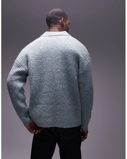 Topman Gray Relaxed Open Collar Jumper for men