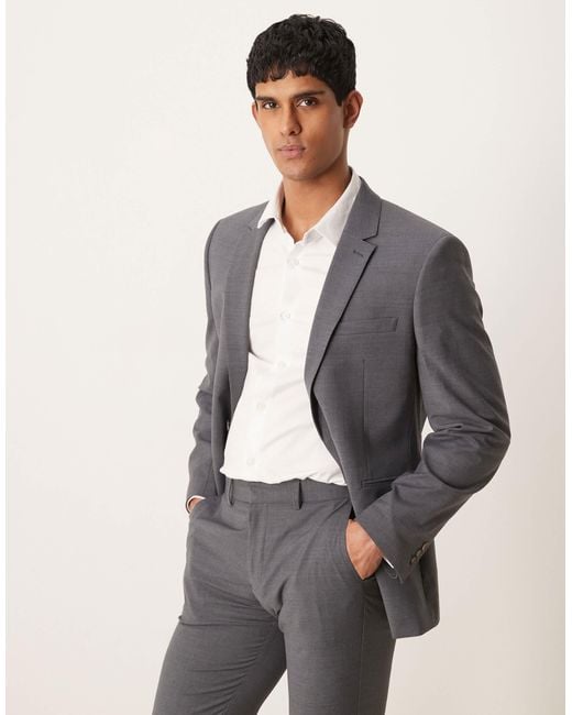 ASOS Men's Gray Washable Slim Suit Jacket With Lightweight Worsted