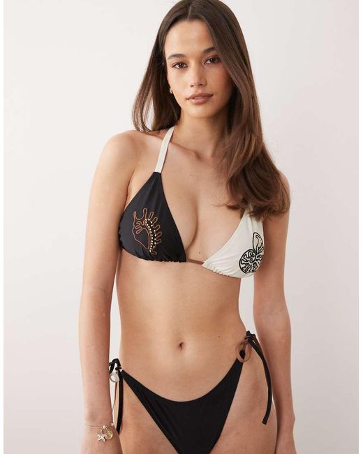 ASOS Natural Fuller Bust Cornelia Positano High Apex Triangle Bikini Top With Embroidery Detail