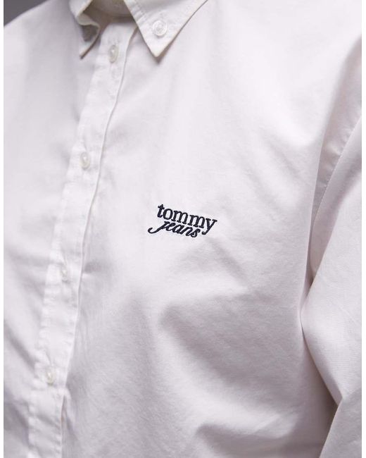 Camisa Corta A Rayas De Popelina De -Blanco Tommy Hilfiger de color Gray