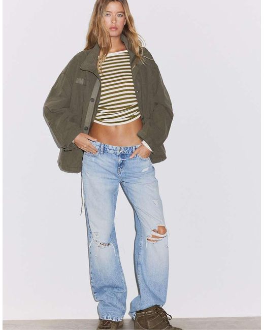 Stradivarius Cropped Oversized Jack in het Blue