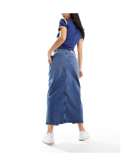 Noisy May Blue Front Split Denim Maxi Skirt