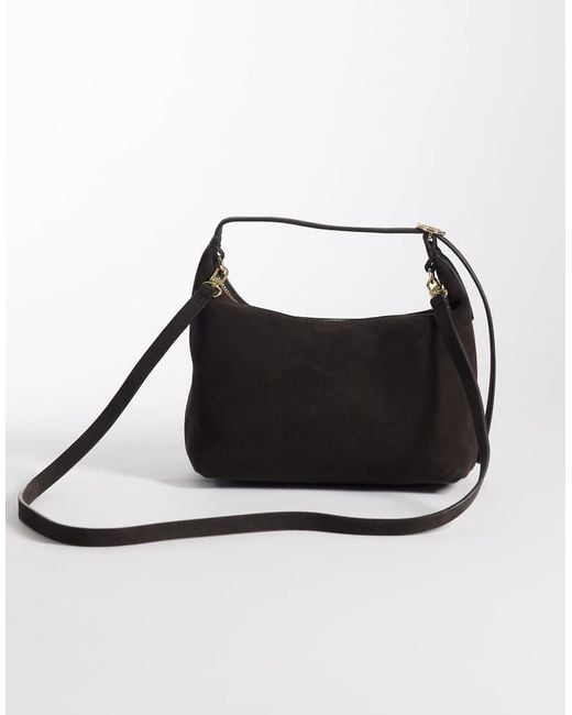 ARKET Black Small Pure Suede Leather Detachable Cross Body Tote Bag