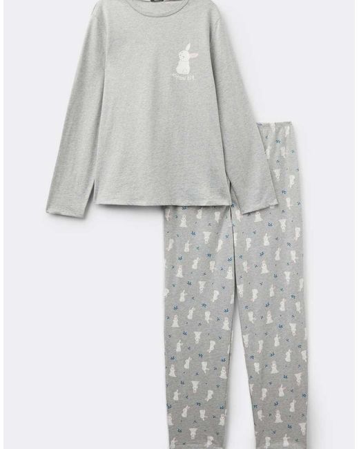 Tezenis Gray Bunny Print Long Cotton Pyjamas