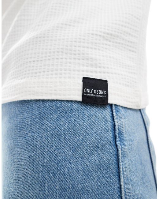 Only & Sons White Regular Fit Seersucker T-shirt for men