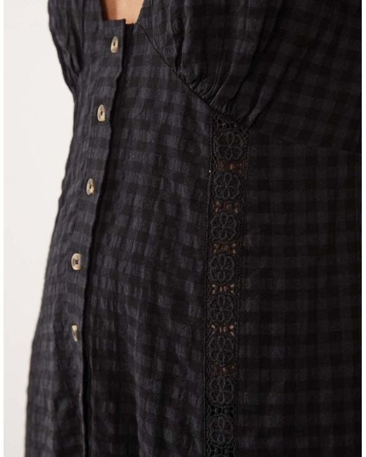 ASOS Black V Neck Mini Button Down Mini Dress With Lace Trims And Godets