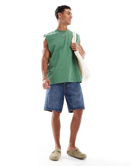 ASOS – schweres oversize-tanktop in Green für Herren