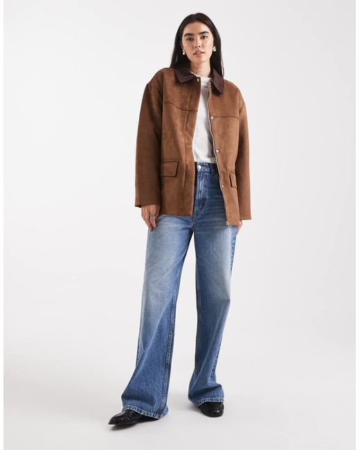 4th & Reckless Brown Faux Suede Contrast Collar Barn Jacket