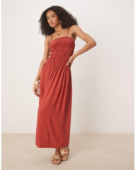 ASOS Linen Blend Shirred Maxi Dress