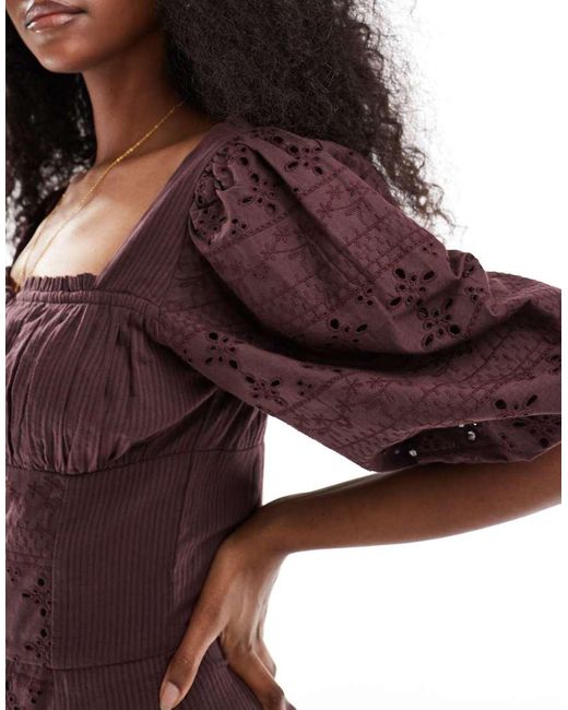 Daisy Street Red Broderie Puff Sleeve Milkmaid Mini Dress