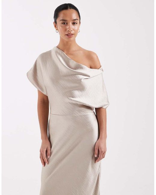 TFNC London White Bridesmaids Off Shoulder Satin Maxi Dress