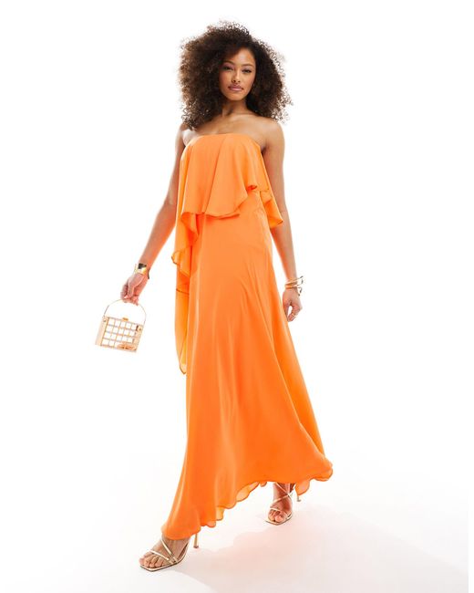 ASOS Orange Bandeau Double Layer Bias Maxi Dress