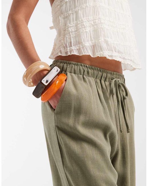 ONLY Green Linen Mix Pull On Wide Leg Trouser