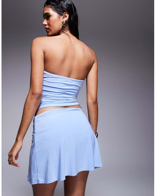 Fashionkilla Blue Double Sculpted Slinky Ruched Side Starfish Trim Mini Skirt Co-Ord