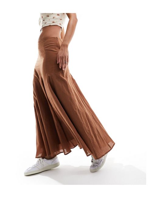 Daisy Street Brown Low Rise Flare Crinkle Maxi Skirt