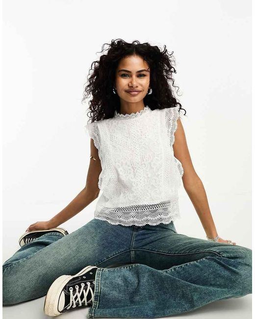 ONLY White Lace Detail Top