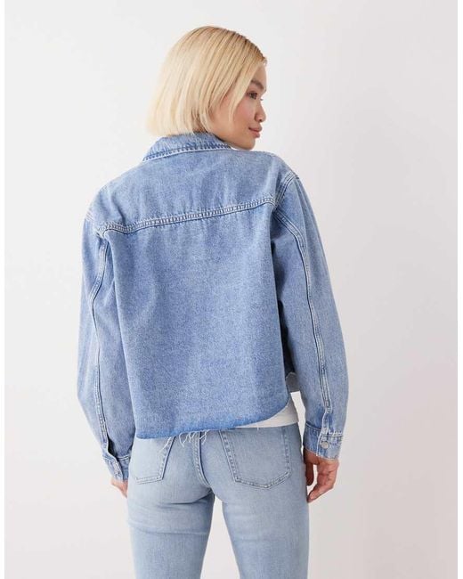 Noisy May Blue Boxy Denim Shirt With Raw Hem