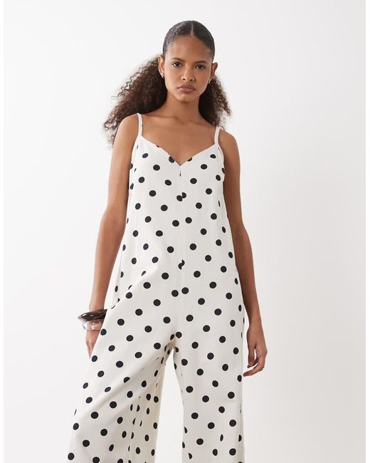 ASOS White Soft Denim Jumpsuit With Wide Leg