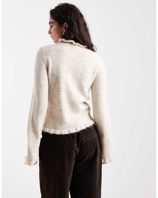 Pieces White Frill Neck Knitted Jumper