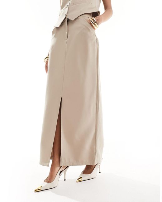 Pieces Natural Tailored Maxi Skirt Co-ord With Front Split
