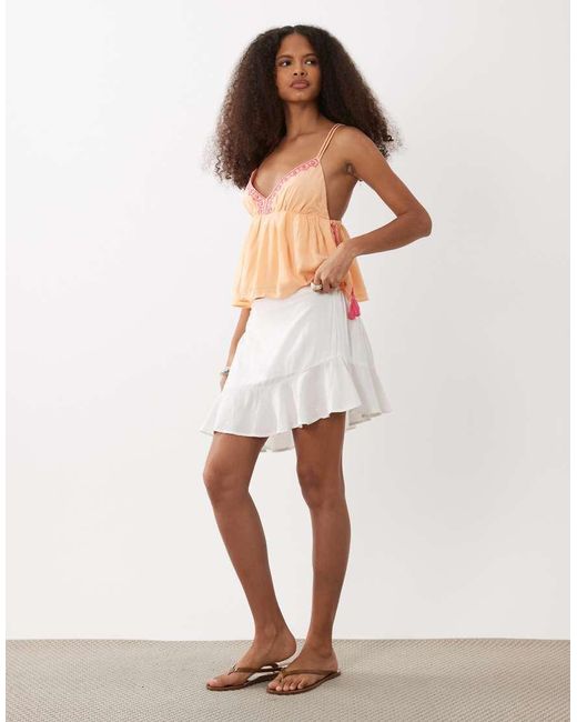 Mango Orange Teen Lace Detail Strappy Flowy Top